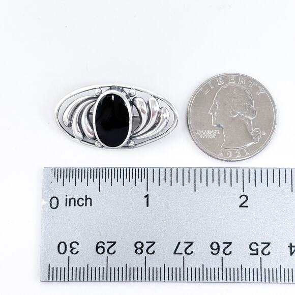 Black Onyx Floral Pin Brooch | Vintage Sterling Silver 925 - Picture 7 of 7